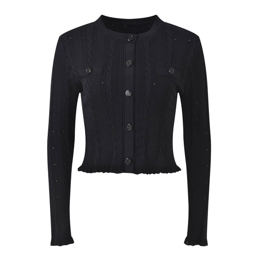 Black long-sleeved knit elegant two-piece set