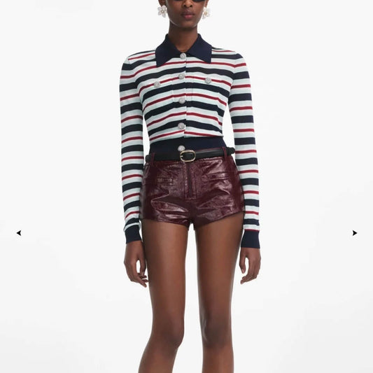Women's Striped Lapel Long Sleeve Cardigan