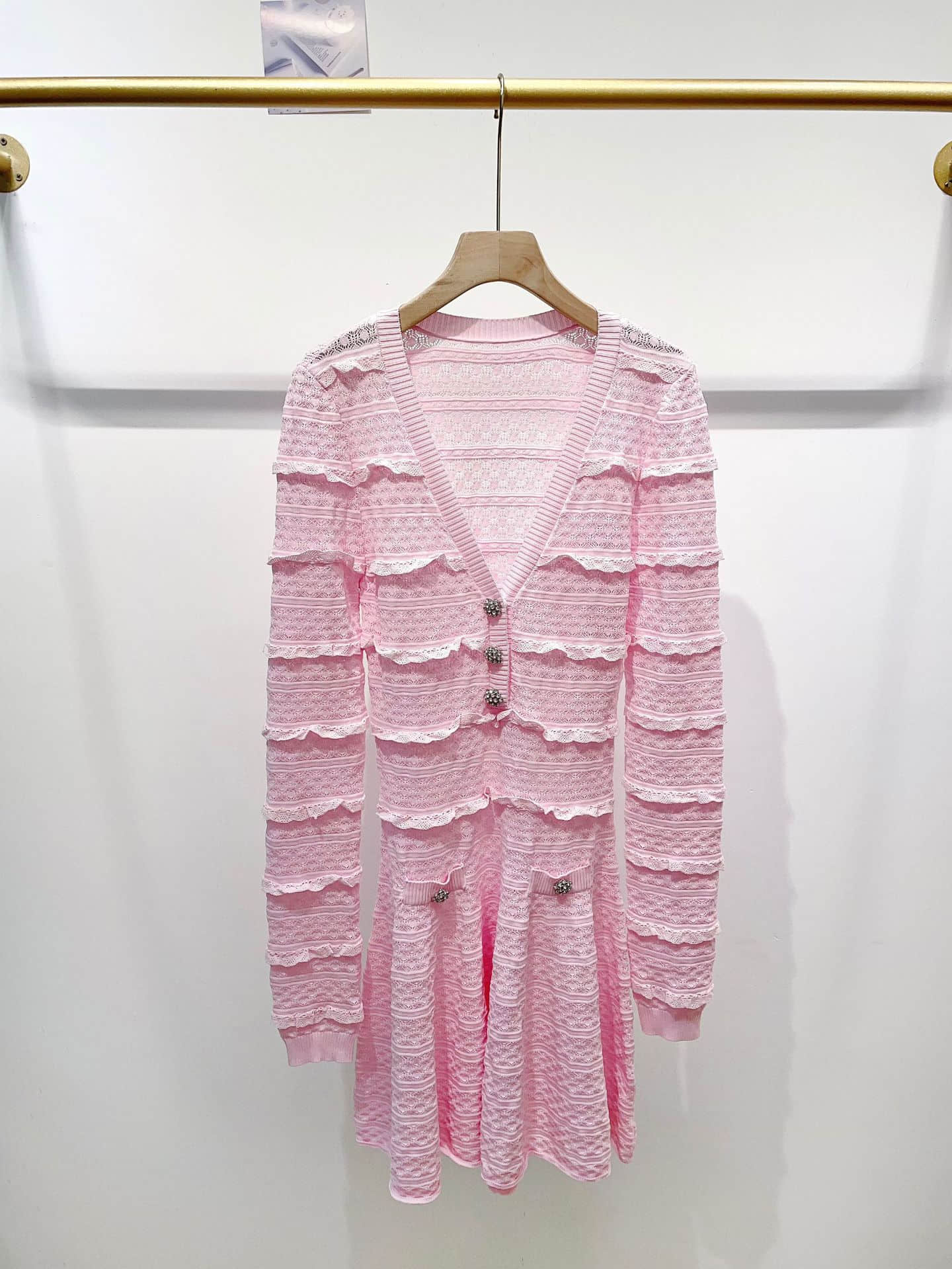 V-neck long-sleeved knitted slim dress