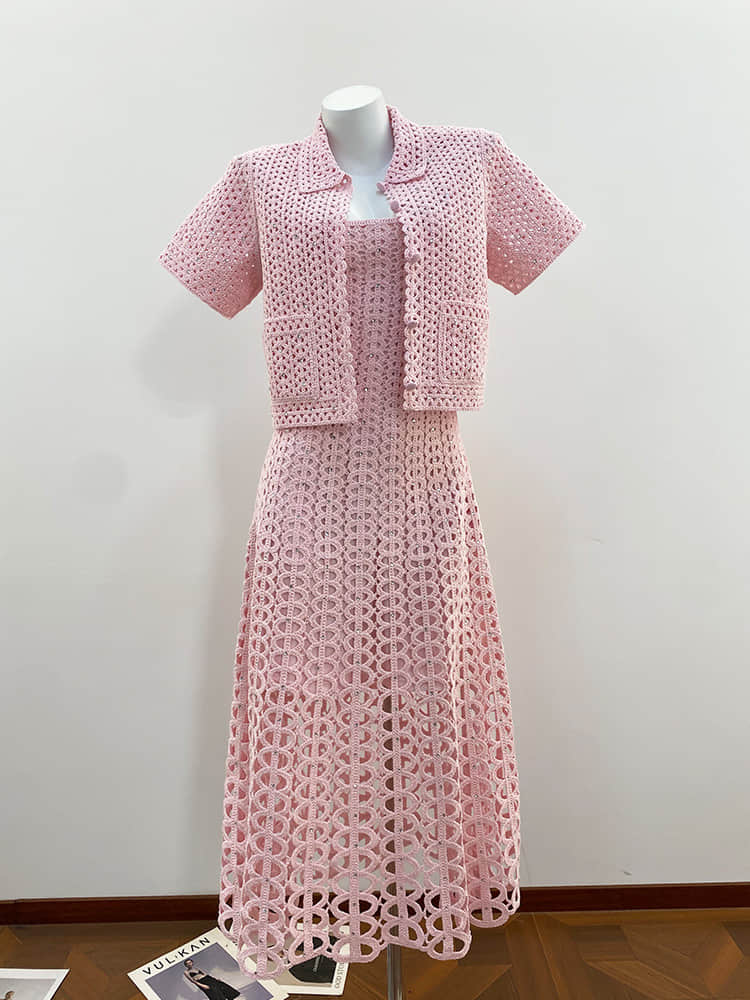 Women's elegant pink diamond two-piece suit