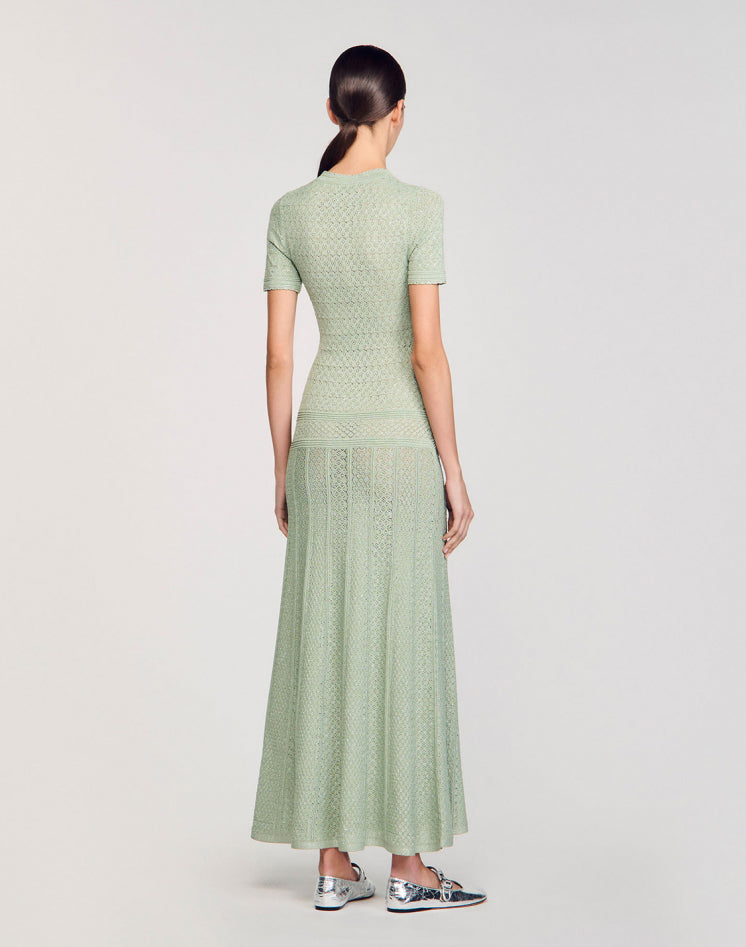 Women's Green Pearl Knitted Dress