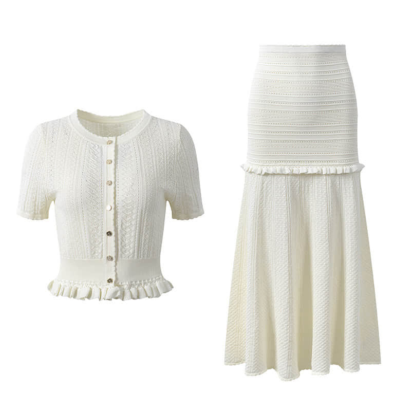 Women's round neck knitted short-sleeved two-piece suit
