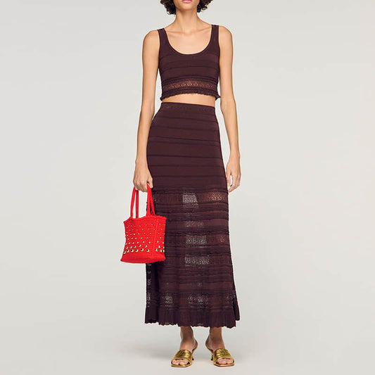 Burgundy knitted two-piece suit