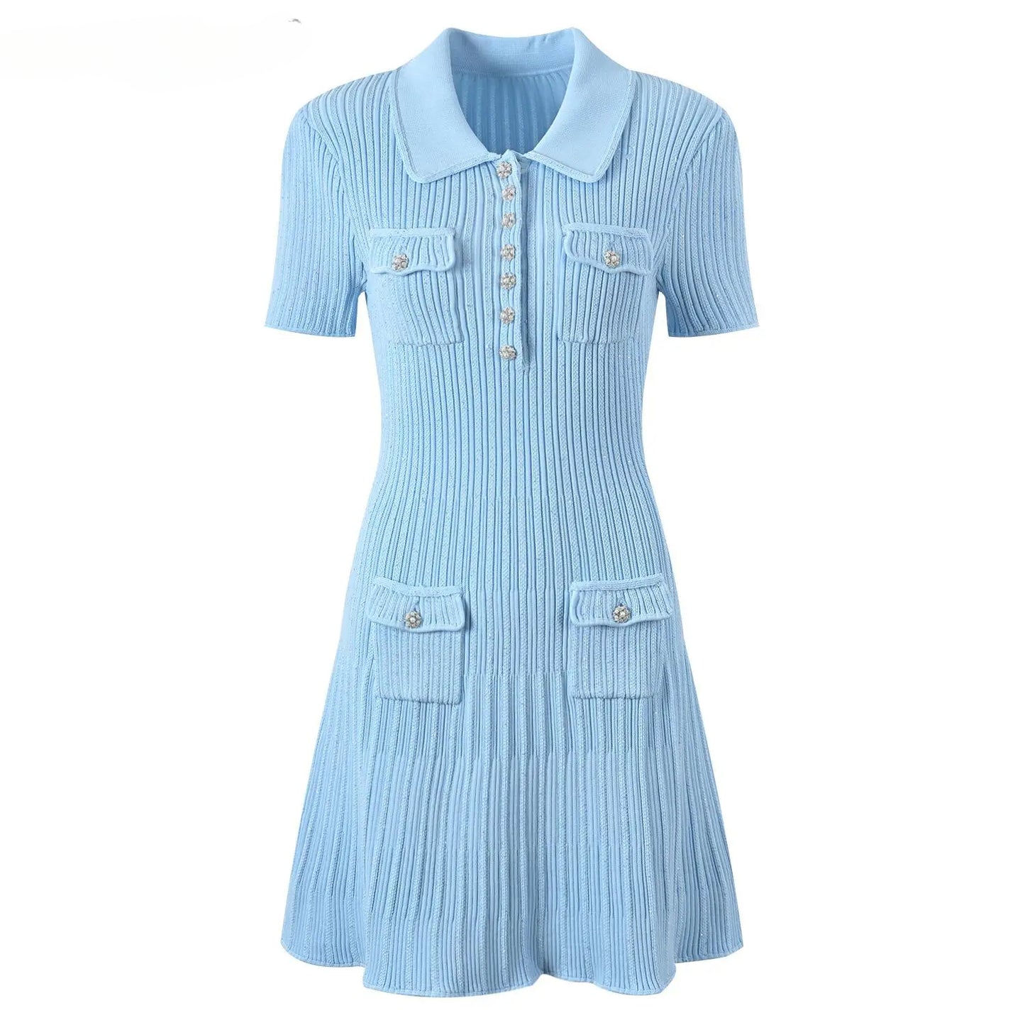 Short Sleeve Women Knit Sequin Slim Fitted Flounced Short Solid Dress