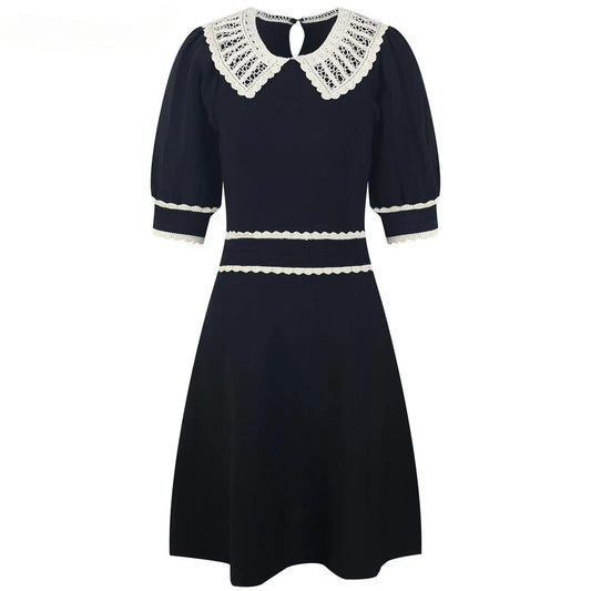 Short Sleeve Colorblock Wear Women Knit Mini A-line Dress