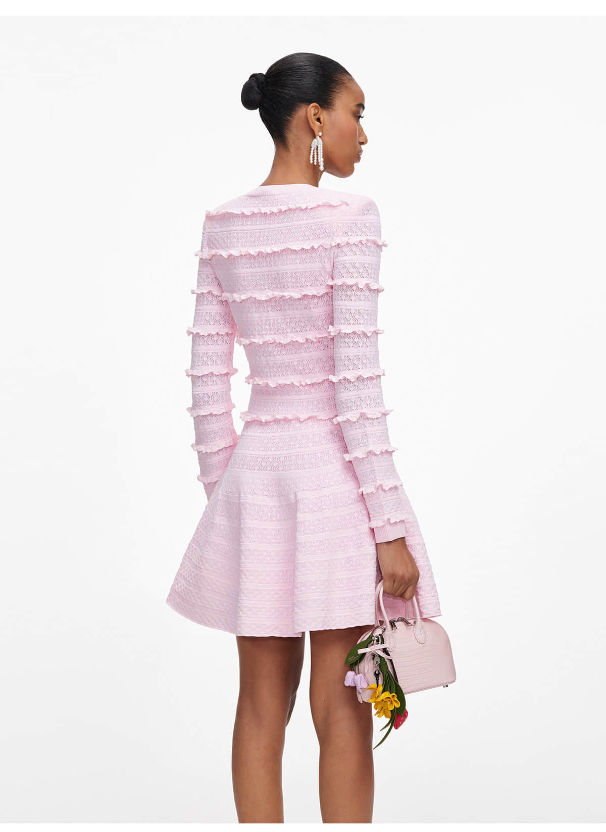 V-neck long-sleeved knitted slim dress