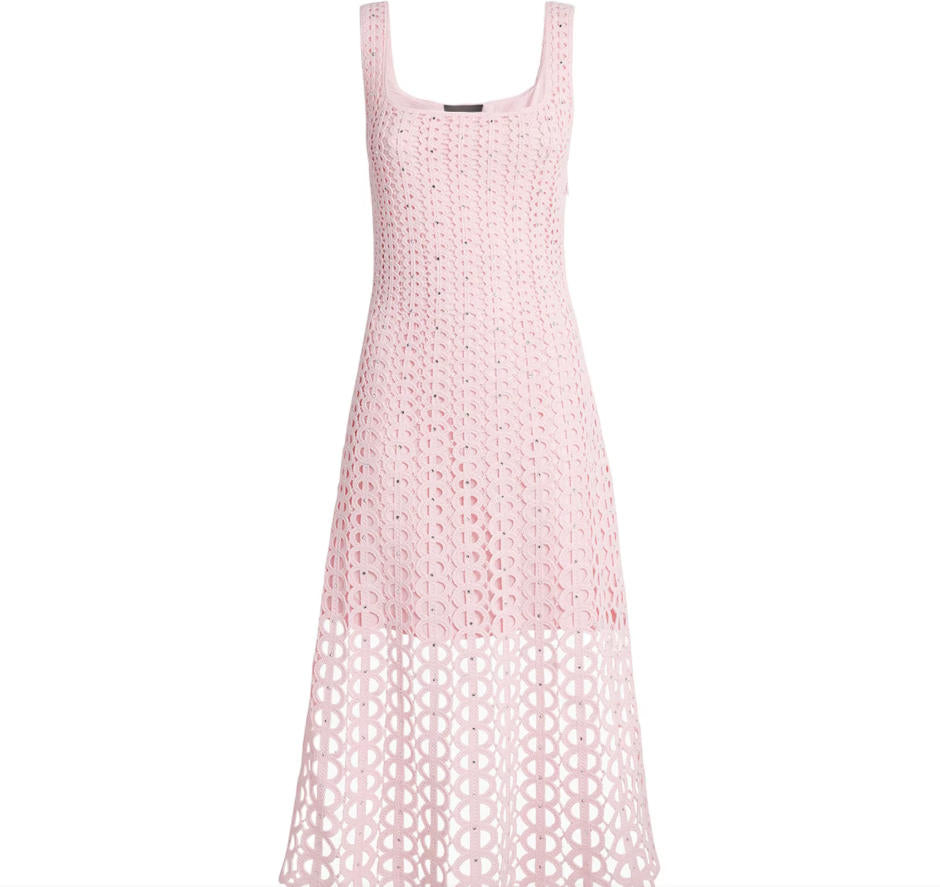 Women's pink diamond studded hollowed out party dress