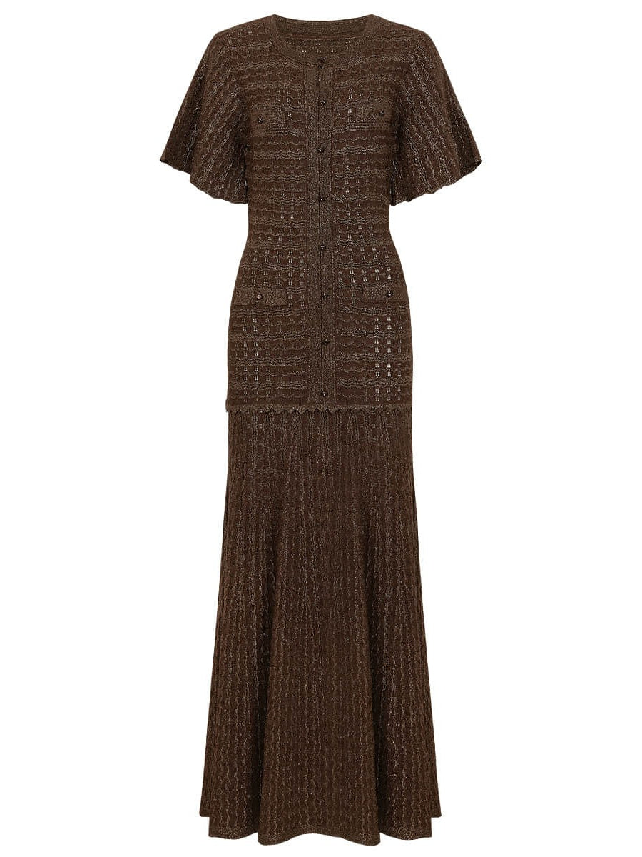 Women's short-sleeved rhinestone-embellished knit party dress