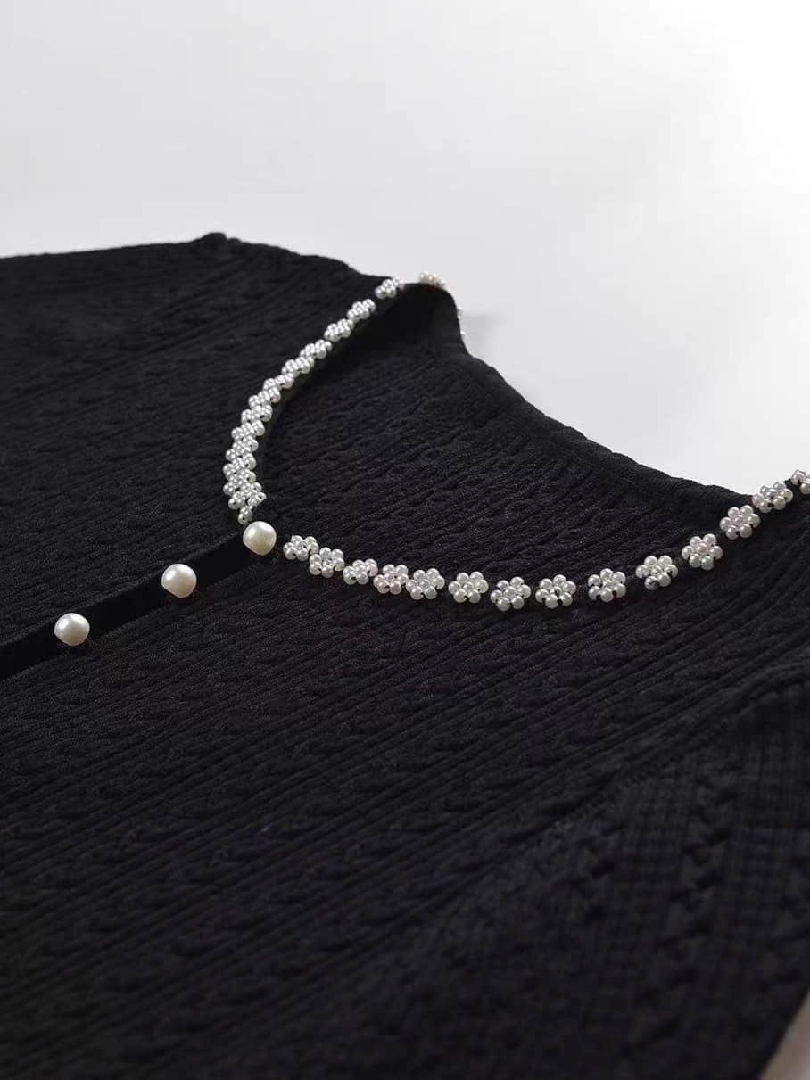 Women's Black Pearl Knitted Cardigan