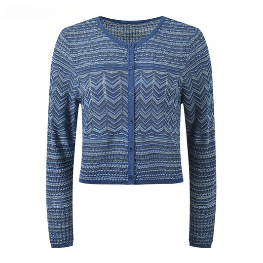 Blue round neck long sleeve sweater cardigan