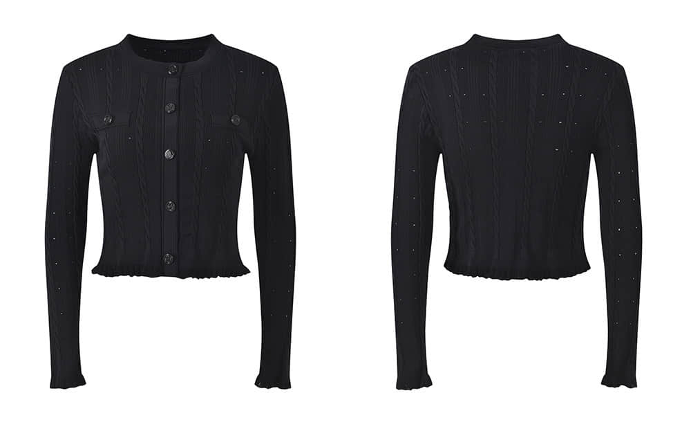 Black long-sleeved knit elegant two-piece set