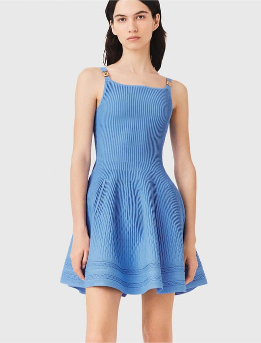Women's blue suspender dress