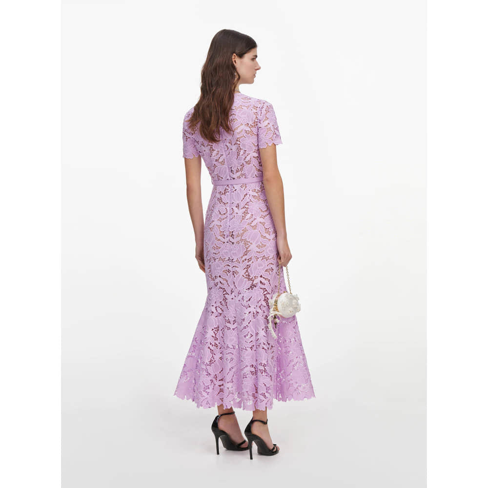 Purple short sleeve lace elegant dress