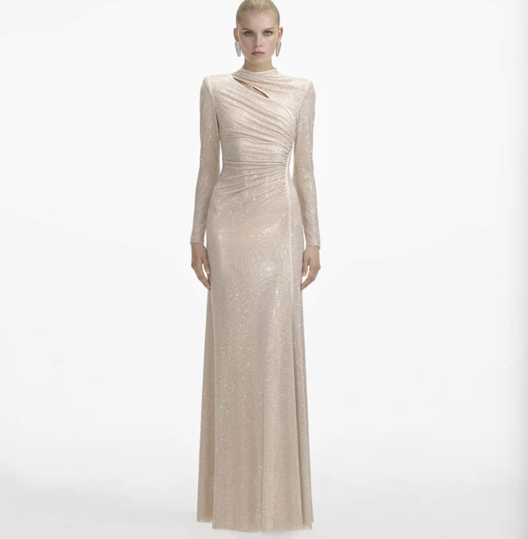 Women's long sleeve diamond long dress