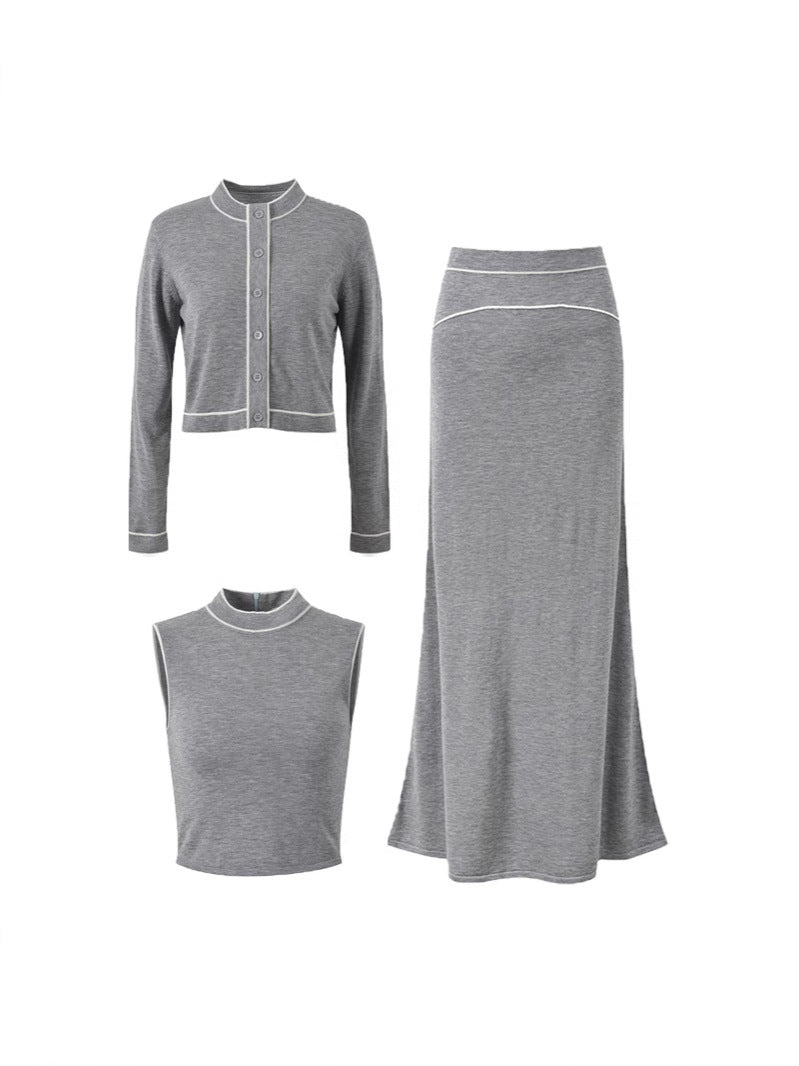 Elegant grey three-piece suit for women