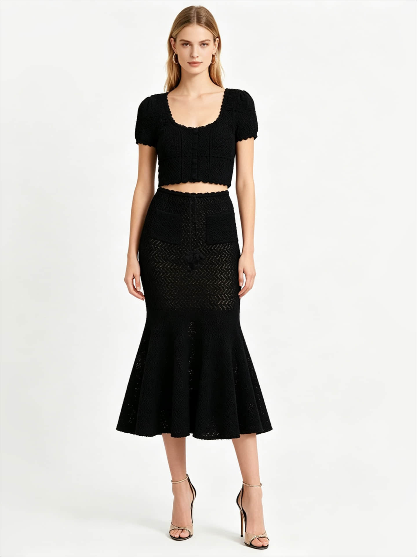 Women's Black Hollow Slim Fit Two Piece Suit