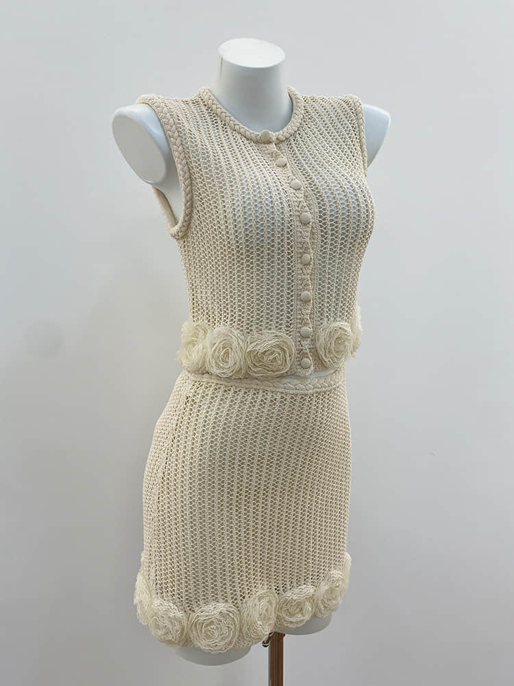Women's knitted rosette two-piece suit