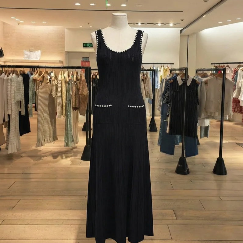 Women's U-neck Pearl Knit Bodycon Dress