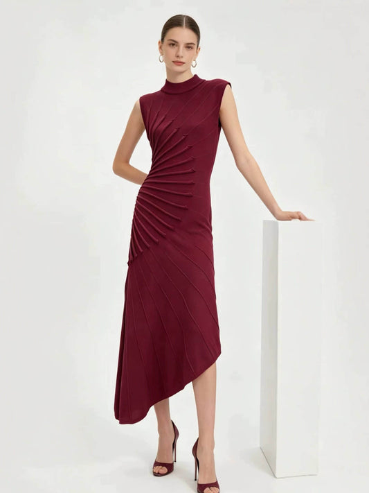 Burgundy sleeveless turtleneck dress
