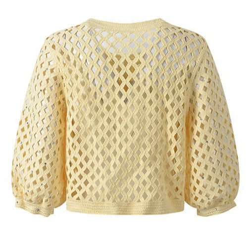 Yellow hollow out diamond cardigan