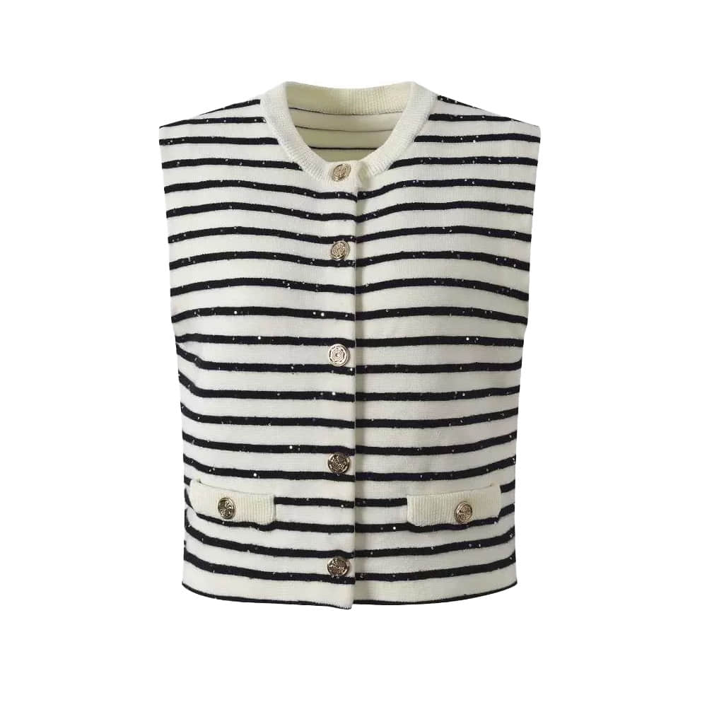 Sleeveless striped slim-fit knitted cardigan