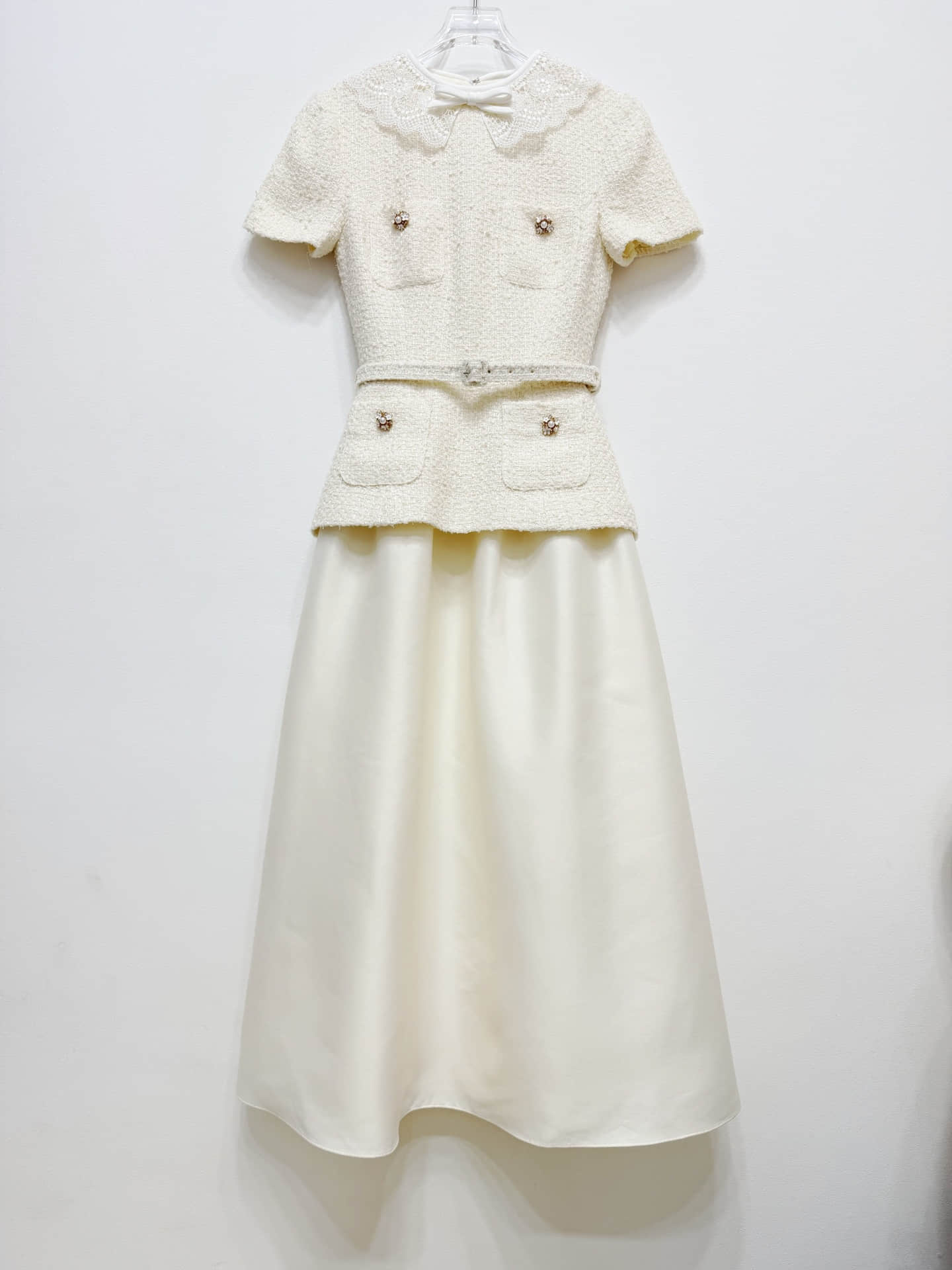 Women's beige short sleeve slim fit midi dress