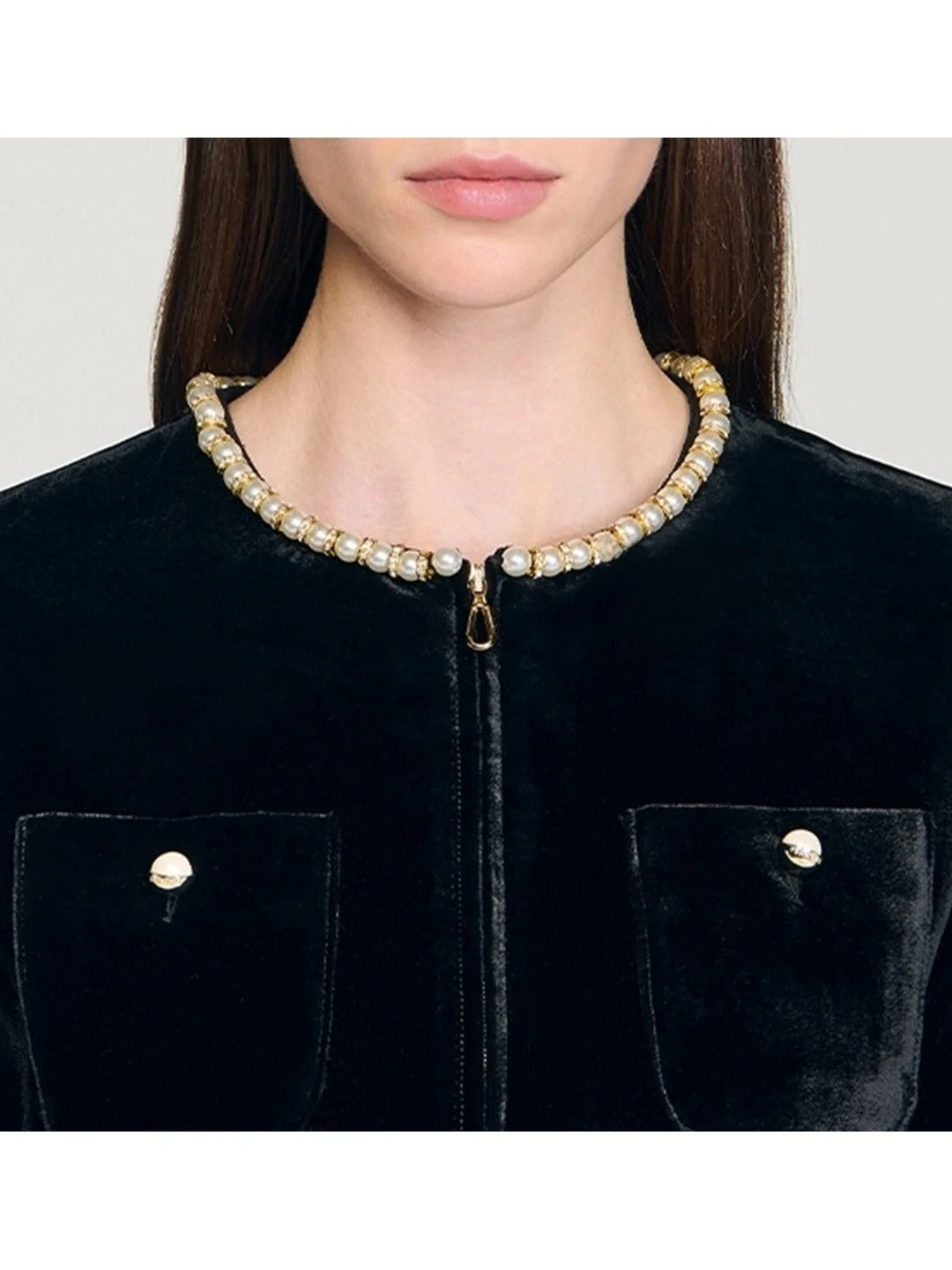 Women's black pearl short-sleeved dress