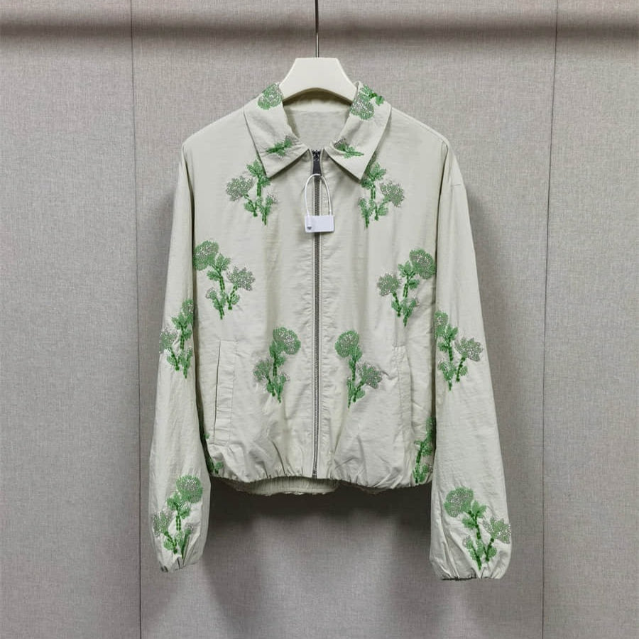 Green embroidered lapel casual two-piece suit