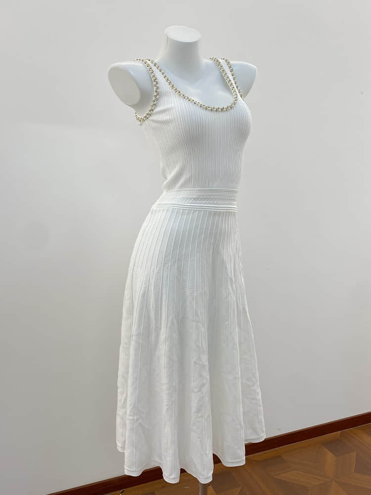 Diamond-studded crew neck cardigan or backless dress