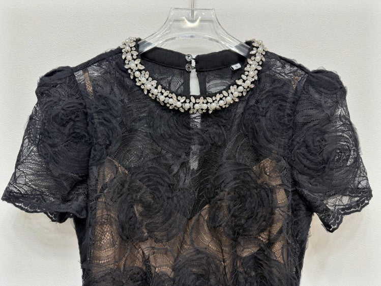 Women's black lace short sleeve dress