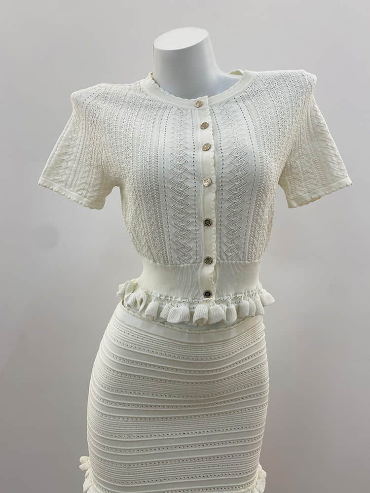 Women's round neck knitted short-sleeved two-piece suit