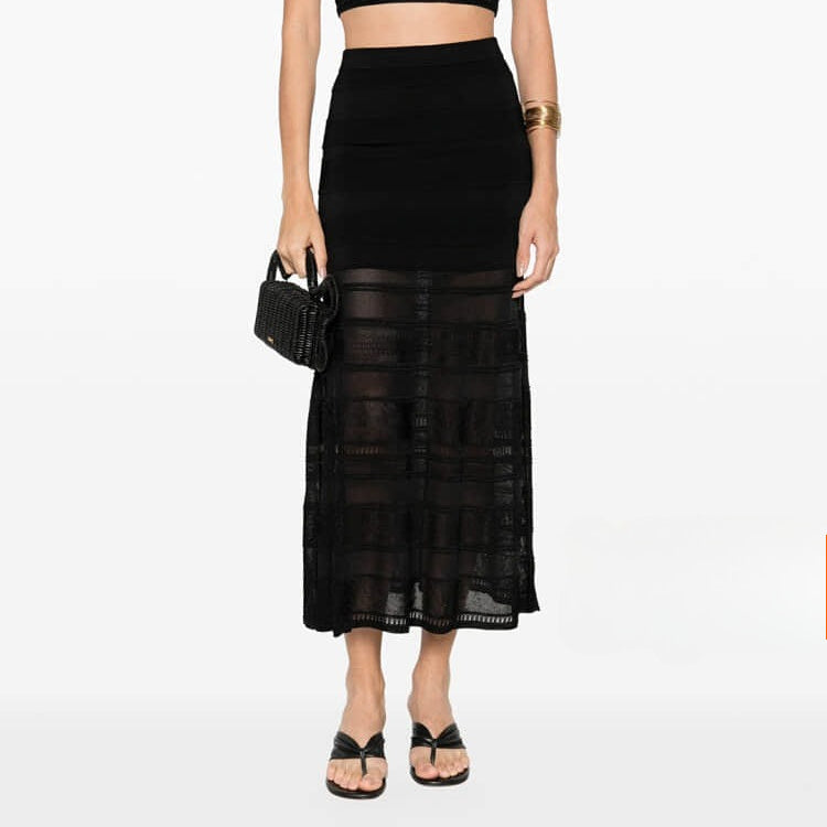 Women's black knitted midi skirt