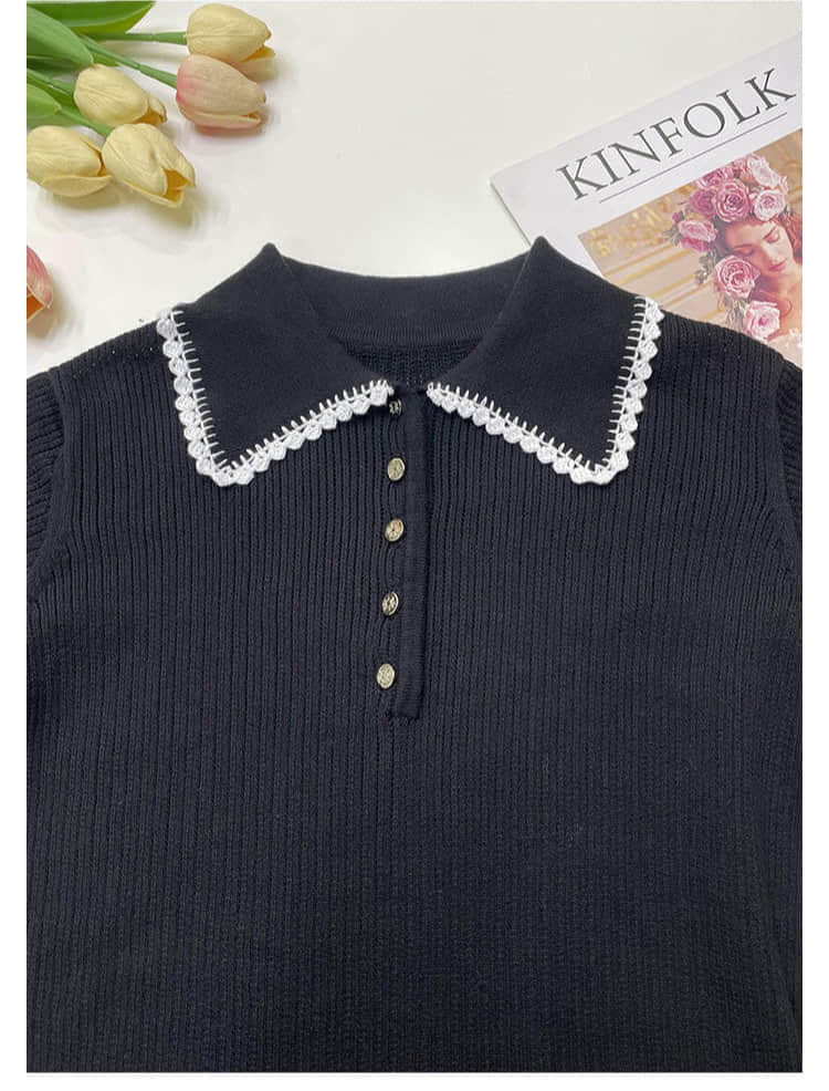 lapel short sleeve knit top