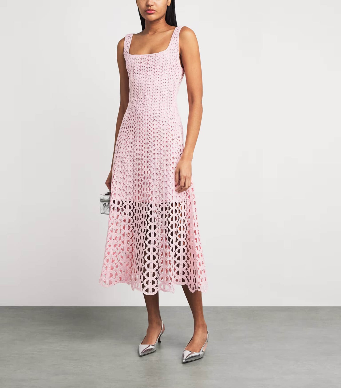 Women's pink diamond studded hollowed out party dress