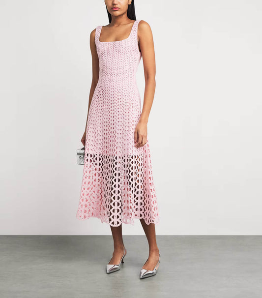 Women's pink diamond studded hollowed out party dress