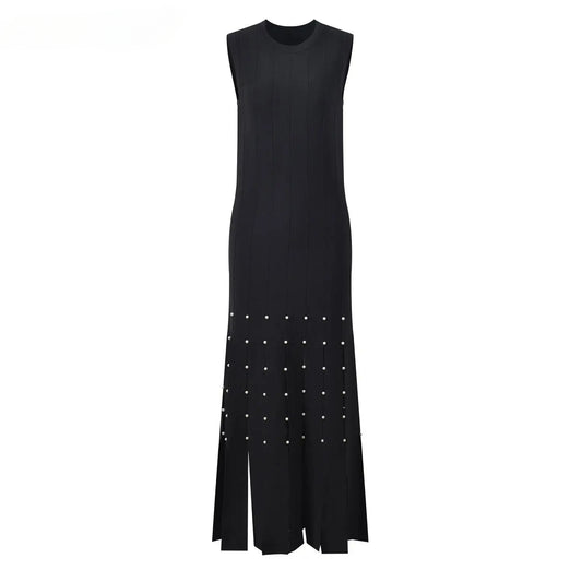 Summer O-neckline Sleeveless Women Knitted  Long Tassel Dresses