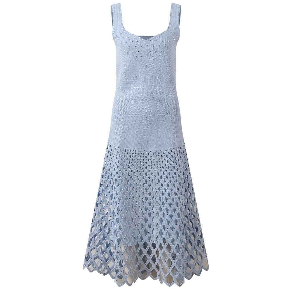 Women's blue hollow out knit dress
