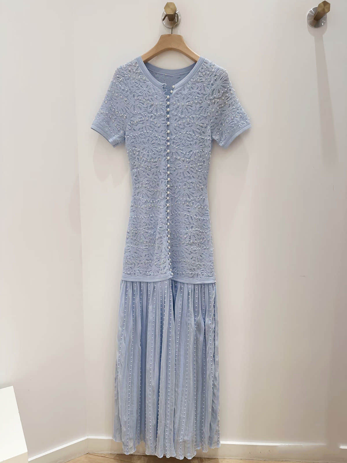 Women's Blue Knitted Cardigan Dress Two Piece Suit