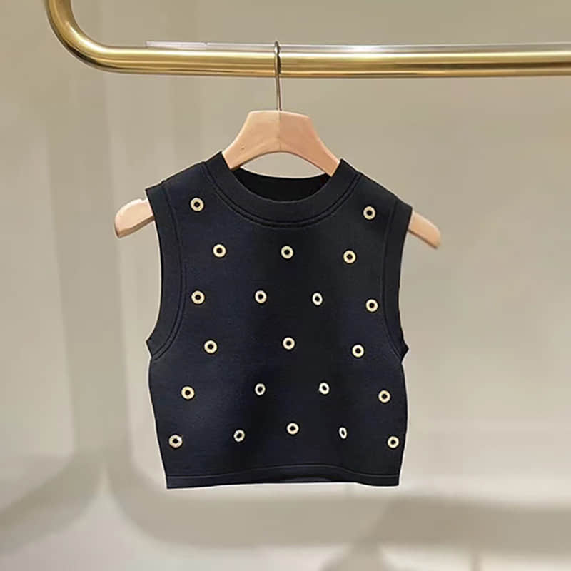 Women's black knitted vest or skirt two-piece suit