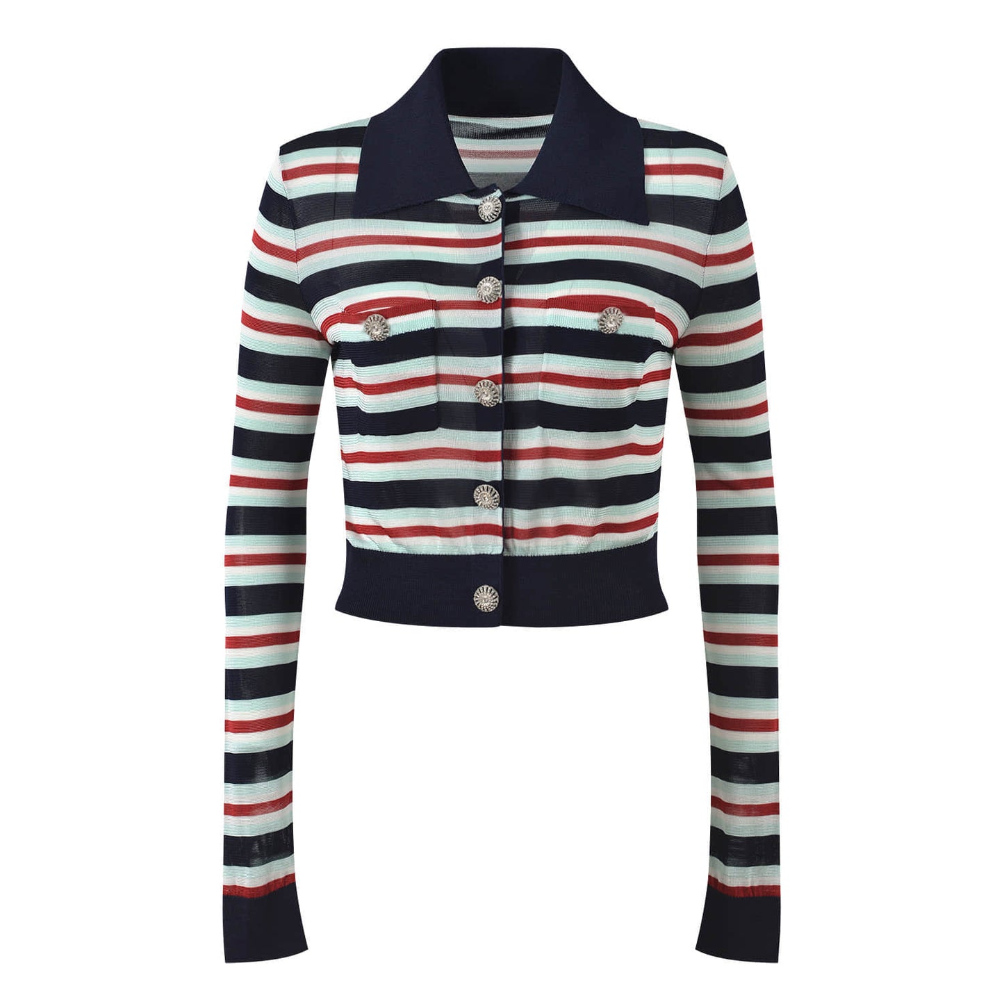 Women's Striped Lapel Long Sleeve Cardigan