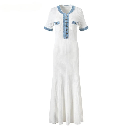 Short Sleeve Bodycon Ladies Fashion Single-breasted Maxi Dresses
