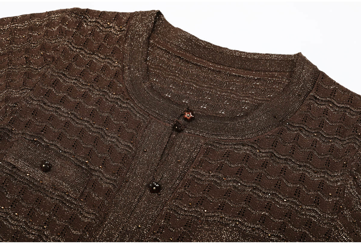 Women's short-sleeved rhinestone-embellished knit party dress
