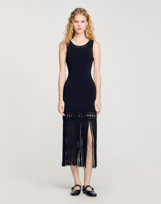 Women's Sleeveless Knit Openwork Pearl Dress