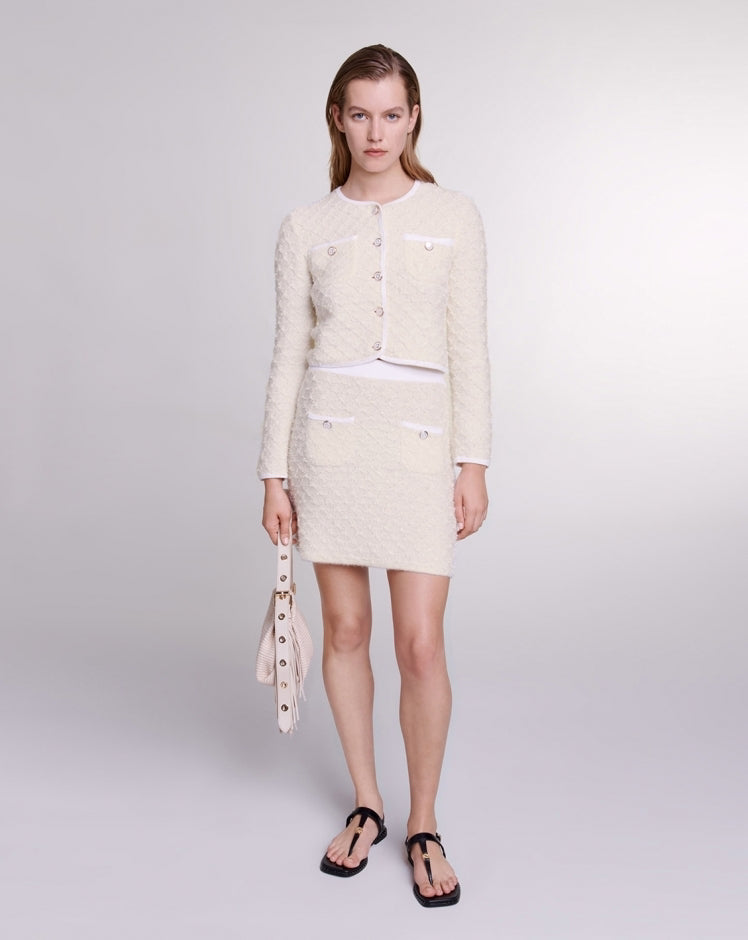 Women's white knitted three-piece suit