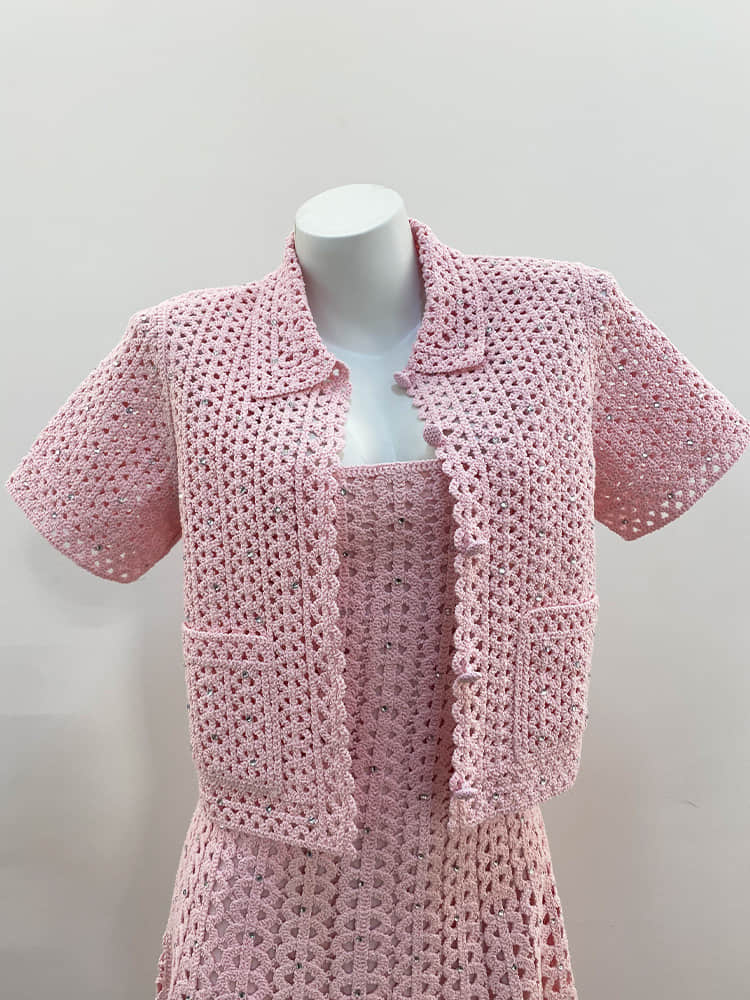 Women's elegant pink diamond two-piece suit