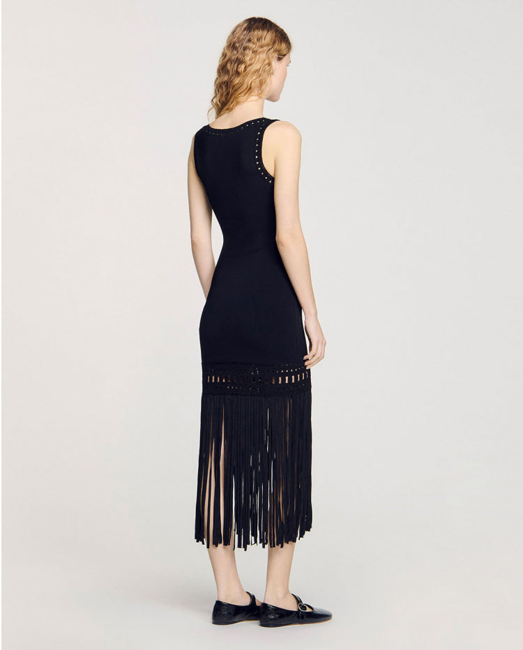 Women's Sleeveless Knit Openwork Pearl Dress