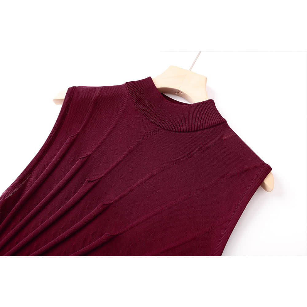 Burgundy sleeveless turtleneck dress