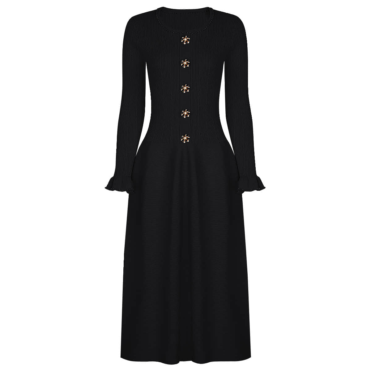 Black long sleeved knitted elegant dress