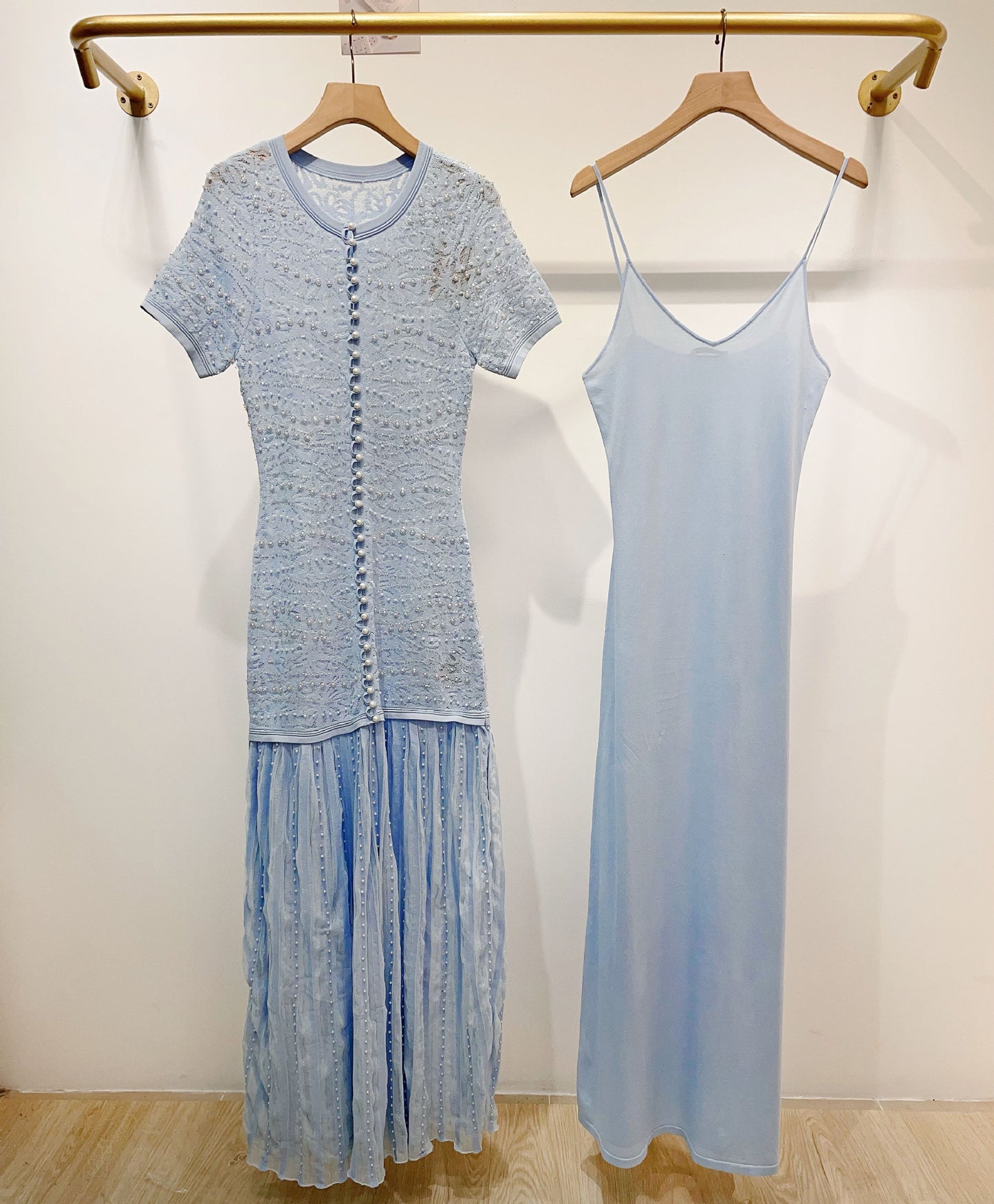 Women's lace openwork pearl short-sleeved dress