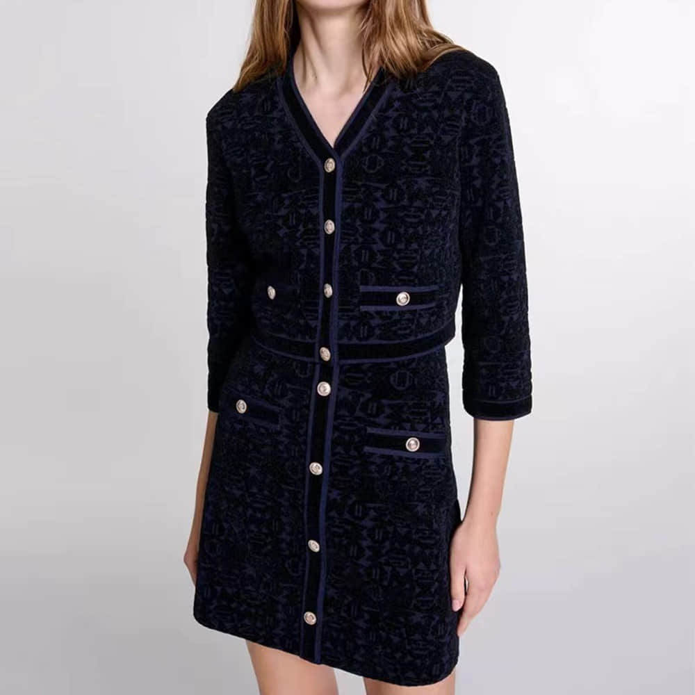 Long-sleeve knitted cardigan dress two-piece suit